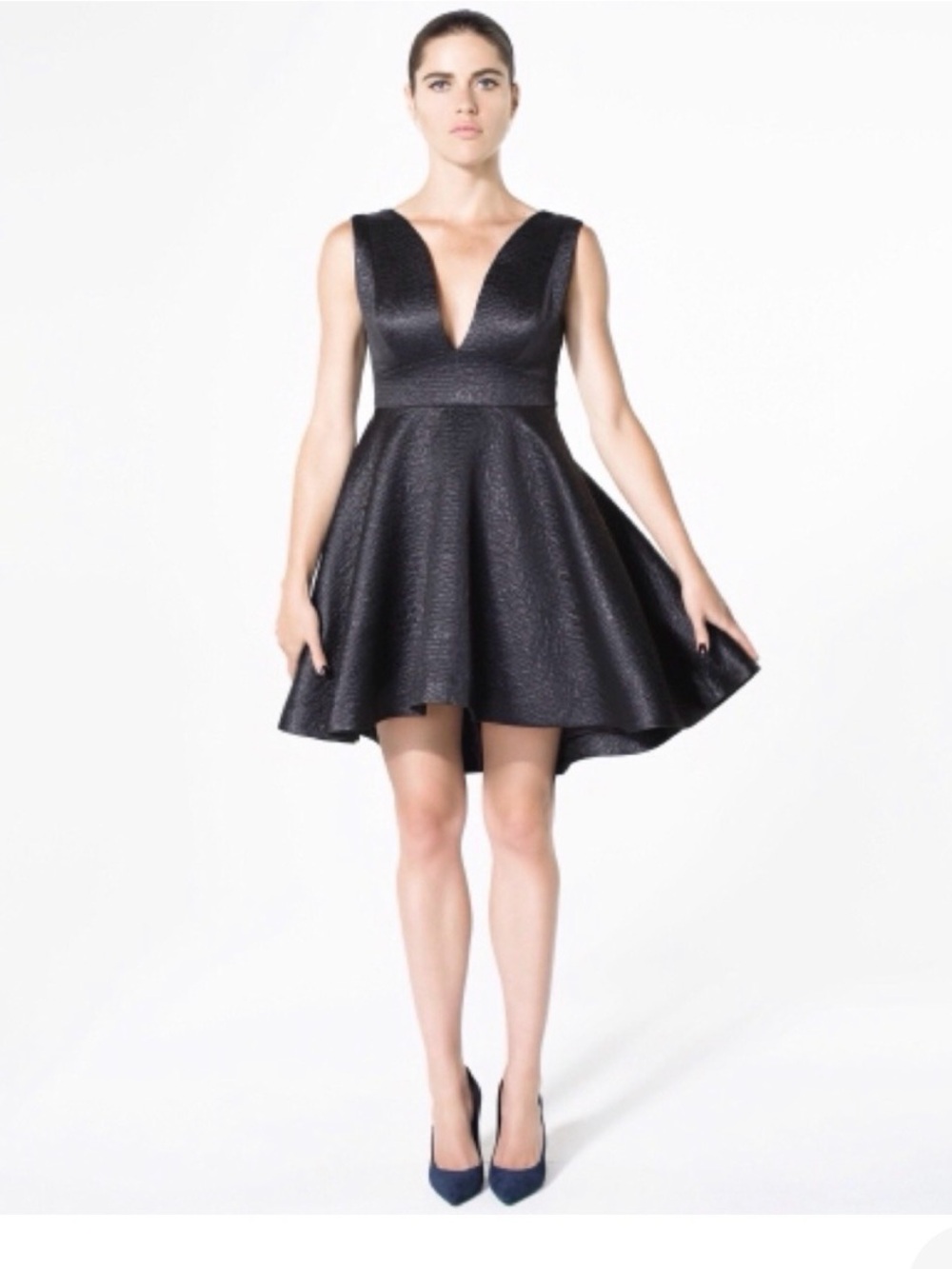 Elle Black Deep V Fit-and-Flare Mini Dress